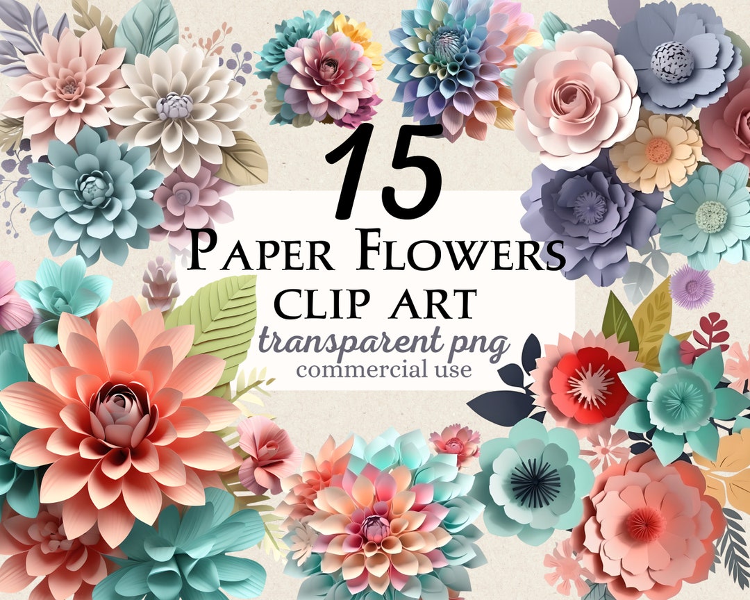Pastel Paper Flowers Clip Art 15 PNG Images With Transparent Etsy
