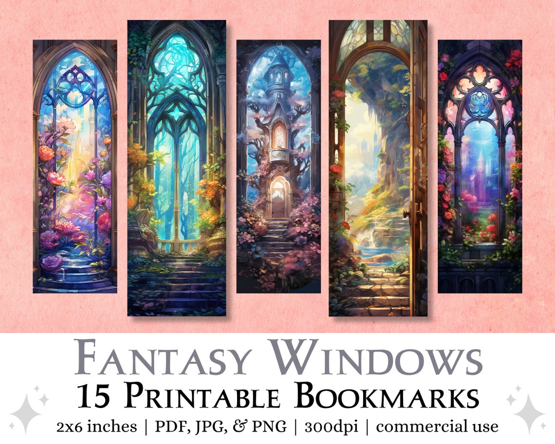 15 Fantasy Windows Printable Bookmarks, Print & Cut JPG Pages, PNG ...