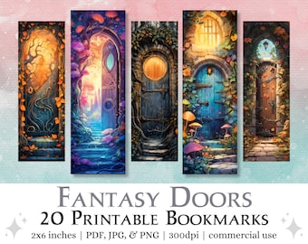 20 Fantasy Doors Bookmark Designs | Digital Download JPG Bookmark Sheets, PNG bookmark sublimation, Print and Cut Bookmark Set