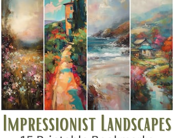 Afdrukbare bladwijzers - impressionistische landschappen | Digitale download, PNG-afbeeldingen en JPG-pagina's | Bladwijzerset met gedrukt commercieel gebruik
