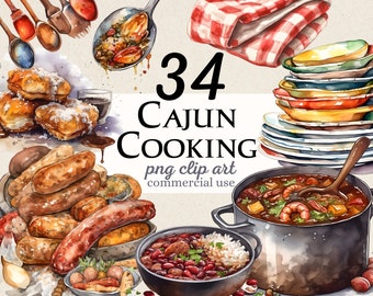 Watercolor Cajun Cooking Clip Art | 34 PNG images with transparent background | Instant Download | Commercial Use | Clipart bundle