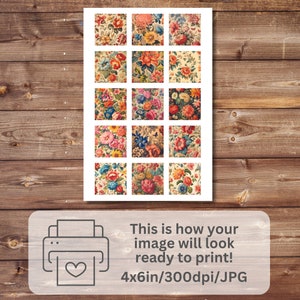 Digital Collage Sheet - 1 Inch Square - Vintage Flowers, 4x6 Printable ...
