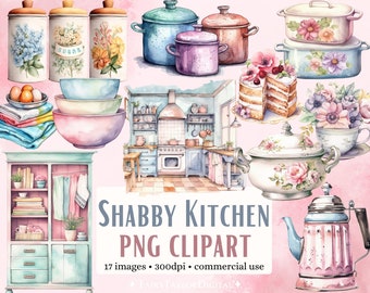 Shabby Kitchen PNG Clipart | Digital Download, Transparent Background, Commercial Use, Sublimation Clip Art Set, Shabby Chic Kitchen Clipart