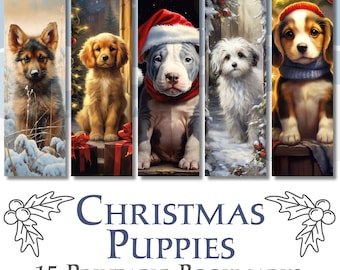 Christmas Puppies Printable Bookmarks | Digital Download JPG pages and PNG bookmark sublimation, Commercial Use Bookmark Set