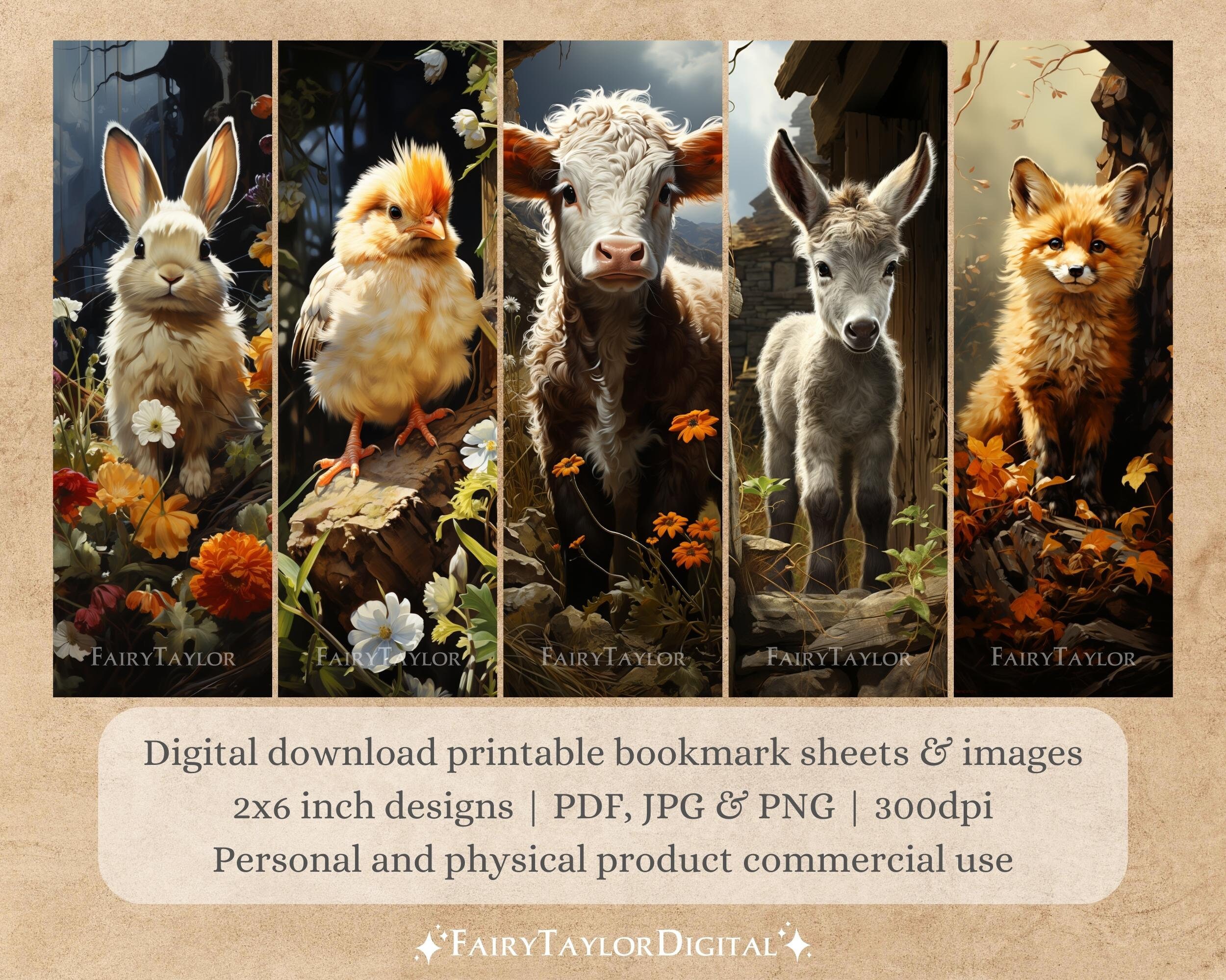 15 Farm Animals Printable Bookmarks | Digital Download Bookmark Sheets ...