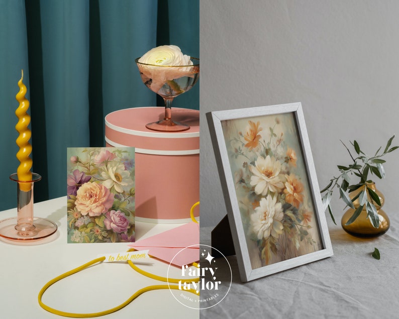 Shabby Floral 5x7 Images, DIY Greeting Card, Tags, Junk Journaling, digital cards, sublimation, art print, card front bundle, commercial use image 3