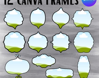 Drag & Drop Canva Frames - 12 Doodle Portrait Frames with color changeable outlines - Custom Canva Frame - Canva Template