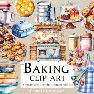 44 Baking PNG clipart, download instantâneo de fundo transparente, uso comercial POD, pacote de clipart de cozinha rústica em aquarela country cozinha