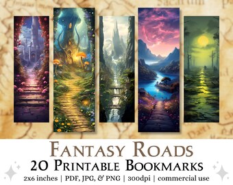 20 Fantasy Roads afdrukbare bladwijzers | JPG-pagina's, sublimatie van png-afbeeldingen, gedrukte bladwijzers voor commercieel gebruik, bladwijzerset afdrukken en knippen