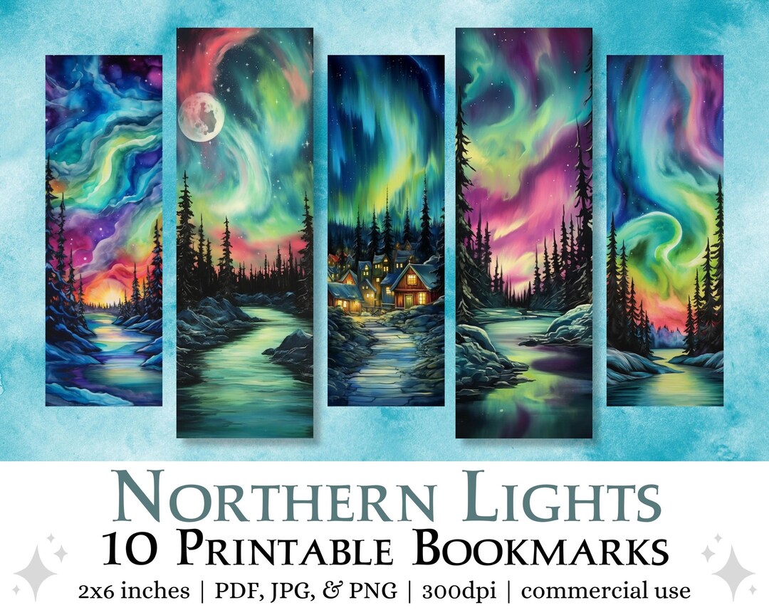 10 Northern Lights Printable Bookmarks | Digital Download Bookmark ...