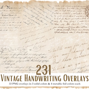 Vintage Handwriting Overlays, 33 transparent PNG Antique Calligraphy and Script, Gold Foil Lettering, Handwritten Letters, Commercial Use image 1