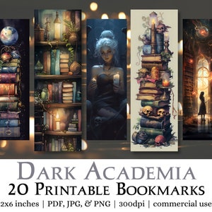 20 Dark Academia Bookmark Designs | Printable Bookmarks digital download, Sublimate Cricut Silhouette print and cut, Fantasy Bookmark Bundle