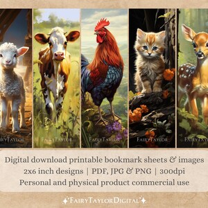 15 Farm Animals Printable Bookmarks | Digital Download Bookmark Sheets ...