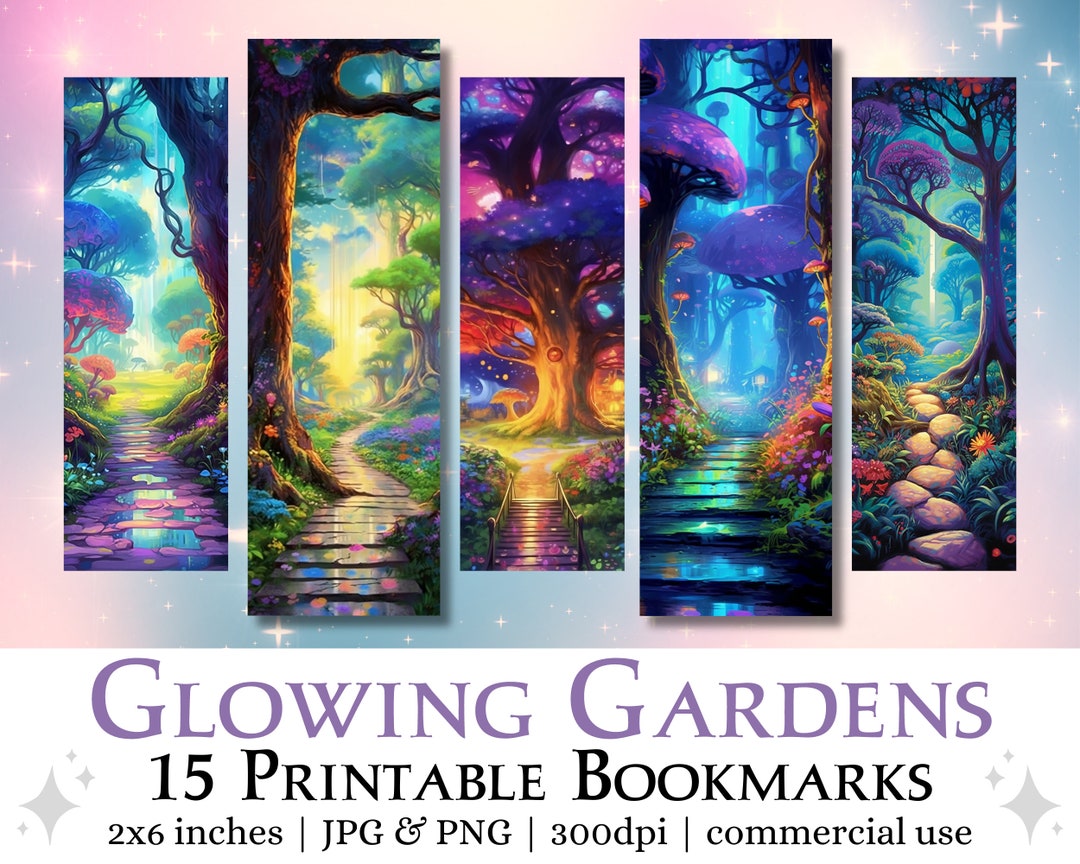 Glowing Gardens Printable Bookmarks | Digital Download PNG Bookmark ...