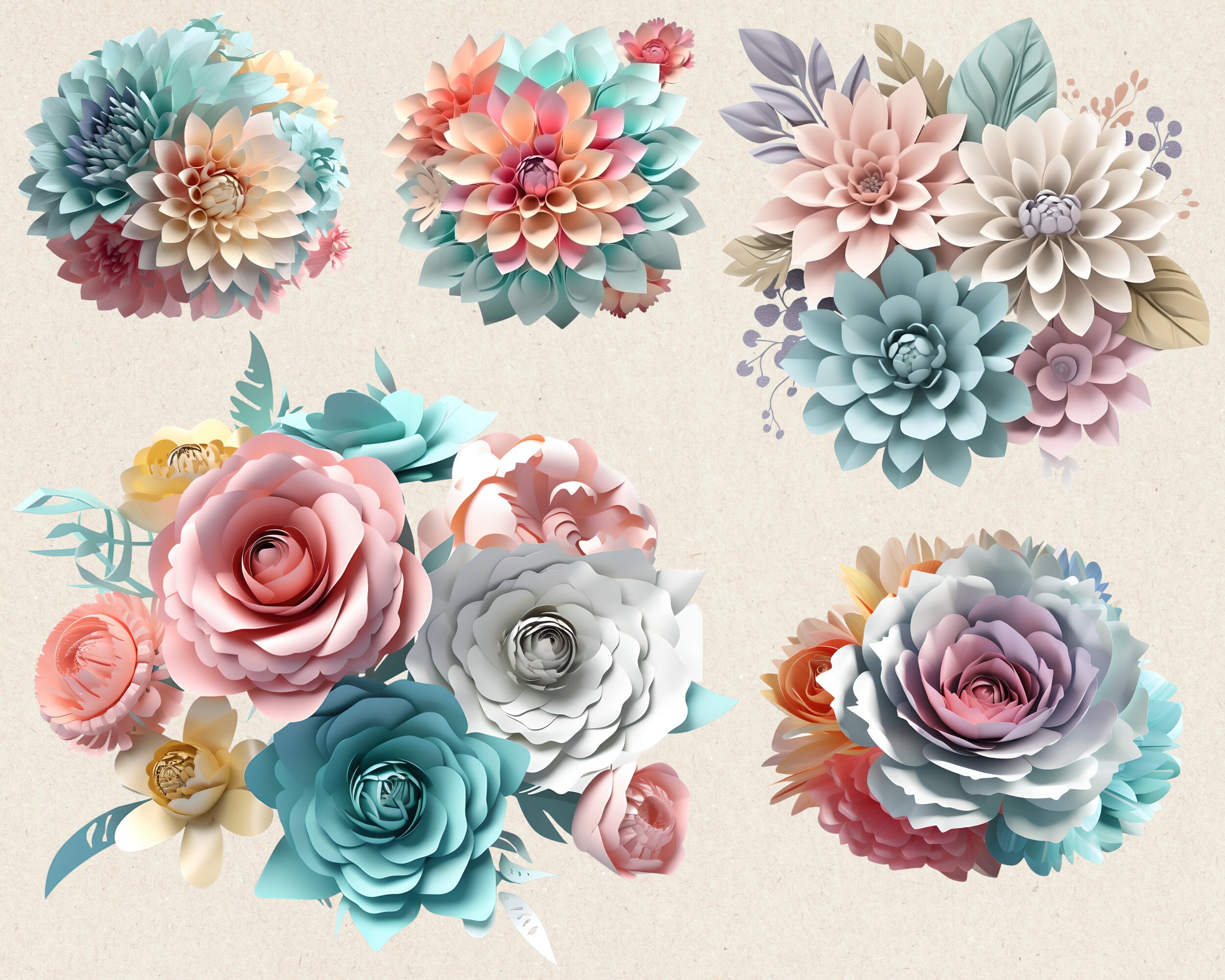 Pastel Paper Flowers Clip Art 15 PNG Images With Transparent Etsy
