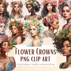 23 Flower Crowns PNG Clipart | Transparent PNG, Commercial Use POD, Fantasy clipart, floral clipart, watercolor clipart, clipart bundle