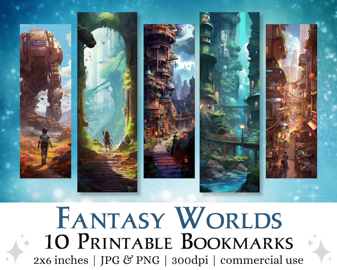 Fantasy Bookmark Examples Fantasy Worlds Printable Bookmarks | Digital Download JPG Print and Cut ...