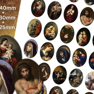 Oval Digital Collage Sheets 30x40mm, 22x30mm, 18x25mm - Christian Art Paintings, Cabochon Jewelry, pendant settings, commercial use image