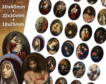 Oval Digital Collage Sheets 30x40mm, 22x30mm, 18x25mm - Christian Art Paintings, Cabochon Jewelry, pendant settings, commercial use image