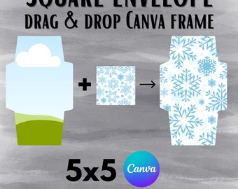 Square Envelope Canva Frame - 5x5 Envelope Drag & Drop Canva Template - Commercial Use