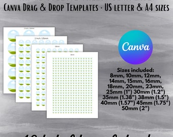 Circle Digital Collage Sheet Templates in 15 sizes | Canva Drag & Drop Template | 8mm, 10mm, 12mm, 14mm, 15mm, 16mm, 18mm, 1 inch, 35mm more