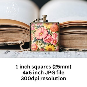 Digital Collage Sheet - 1 Inch Square - Vintage Flowers, 4x6 Printable ...