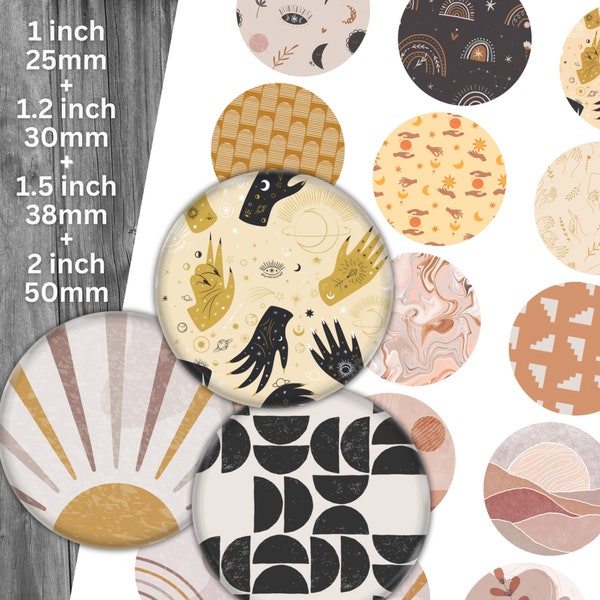 Digital Collage Sheet - Neutral Boho | 1 inch circle, 1.2 inch, 1.5 inch, 2 inch, 25mm, 30mm, 38mm, 50mm | Round Cabochon Jewelry Images