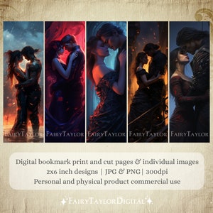 Printable Bookmark Set Dark Romance Digital Download JPG Pages, PNG ...