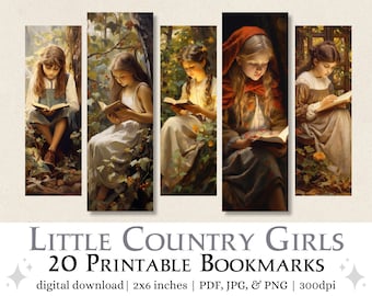 20 Little Country Girls Bookmark Designs, Printable Bookmarks, Sublimate Cricut Silhouette print and cut, Bookmark Bundle, Bookmark Set