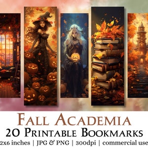 Fall Academia Printable Bookmarks digital download | PNG Sublimation images, JPG print and cut pages, Fantasy Bookmark Set, Commercial Use