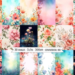 Aquarell Floral 5x7 Kartenvorderseite | DIY Grußkarte, Tags, Junk Journaling, digitale Karten, Sublimation, Kunstdruck, Kartenfront Bundle