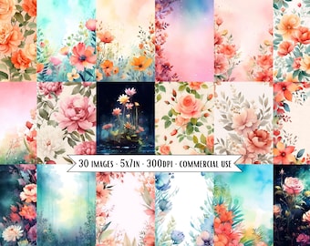 Watercolor Floral 5x7 card front | DIY Greeting Card, Tags, Junk Journaling, digital cards, sublimation, art print, card front bundle