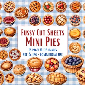 116 Mini Pies Fussy Cuts Instant Download Printable PDF Fussy Cutting Sheets, cute food fussy cut pages ephemera scrapbooking commercial use