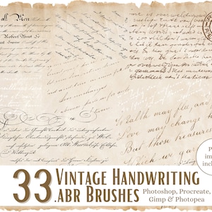 Pinceles de escritura a mano vintage - Photoshop, Procreate, Gimp & Photopea, + PNG, Escritura de caligrafía antigua, Cartas manuscritas, Uso comercial