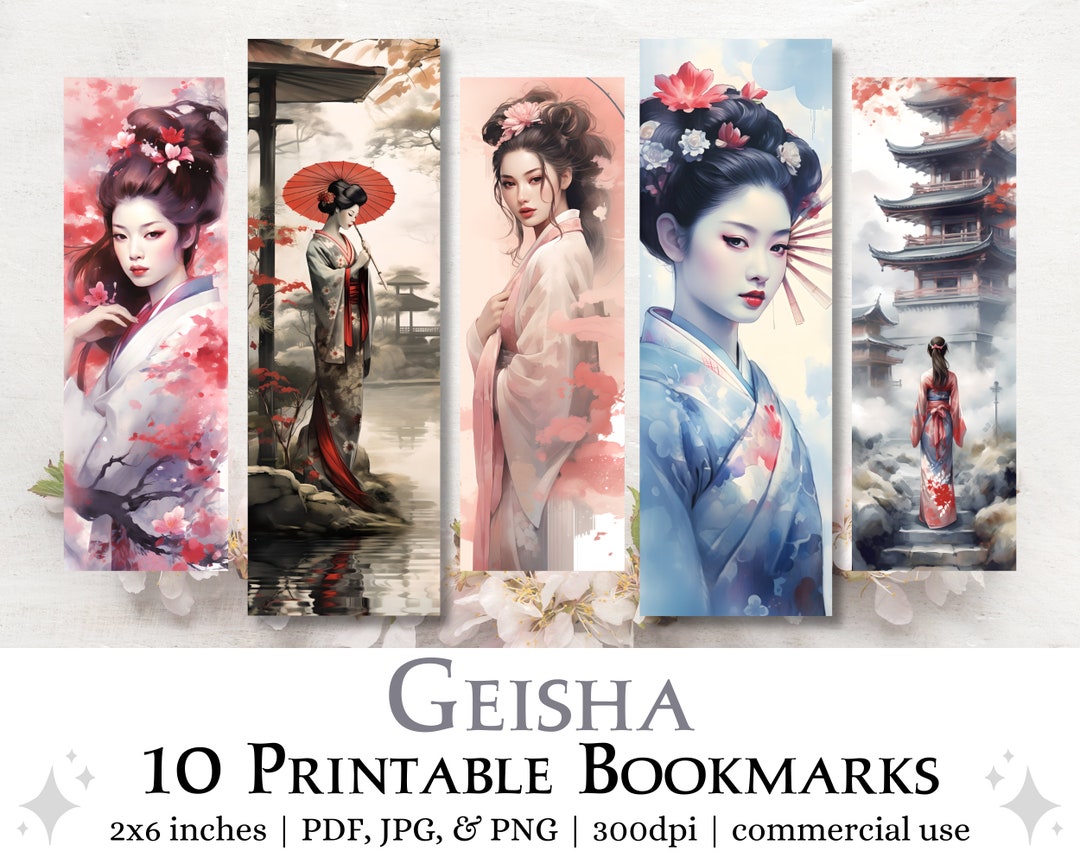 10 Geisha Printable Bookmarks | Print &amp; Cut JPG Pages, PNG Images ...