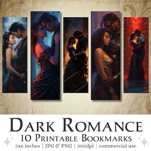 Printable Bookmark Set - Dark Romance | Digital Download JPG Pages, PNG bookmark sublimation images, Commercial Use, Fantasy Bookmarks