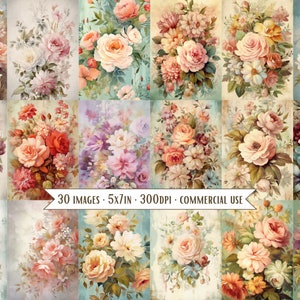 Imágenes de flores desgastadas de 5 x 7, tarjetas de felicitación DIY, etiquetas, Junk Journaling, tarjetas digitales, sublimación, impresión artística, paquete de frentes de tarjetas, uso comercial