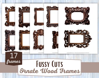 Ornate Wood Frames Fussy Cuts | Digital Download JPG print and cut pages | scrapbooking, ephemera, junk journal frames, digital collage