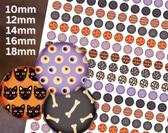 Circles Digital Collage Sheets 10mm, 12mm, 14mm, 16mm, 18mm, Halloween Pattern Printable for Earrings, Rings, Jewelry Making, commercial use