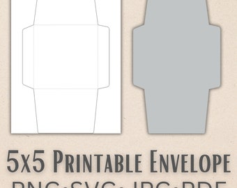 5x5 afdrukbare envelopsjabloon - PNG, SVG, JPG en pdf - vierkante taps toelopende flap - vierkante uitnodigingsenvelop