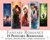 15 Fantasy Romance Printable Bookmarks | JPG print and cut sheets, PNG images for sublimation, commercial use bookmark set, romantic bookish
