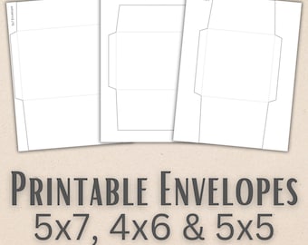 Printable Envelope Templates - 5x7, 4x6, 5x5 - PNG, JPG and pdf Envelope templates | A7, A6, square envelope, tapered square flap envelope