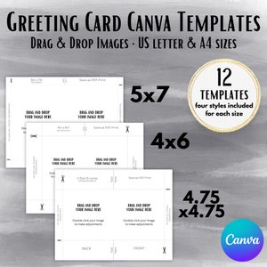 Greeting Card Drag & Drop Canva Template Bundle 5x7 4x6 and 4.75x4.75, Canva Template, Printable Card Template, Commercial Use Card Template