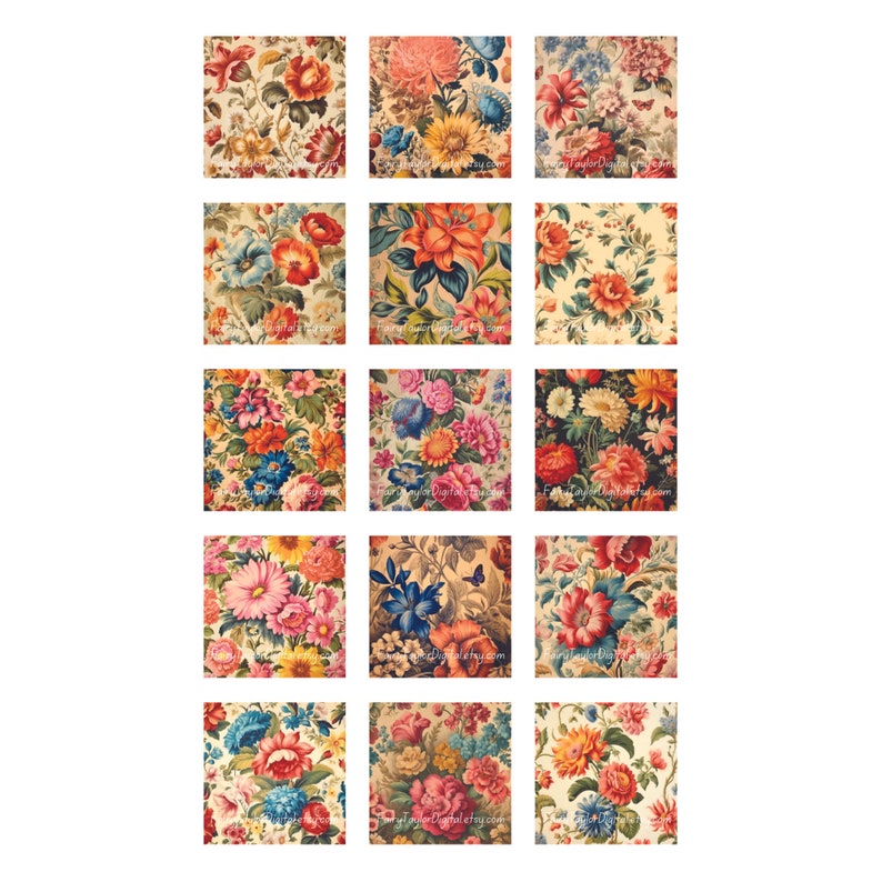 Digital Collage Sheet - 1 Inch Square - Vintage Flowers, 4x6 Printable ...