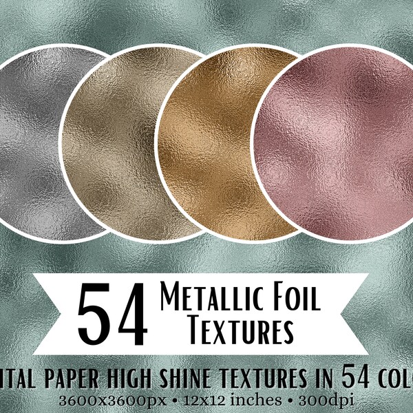 54 Colors High Shine Metallic Foil Texture Digital Papers | Gold Foil, Rose Gold, Silver, Bronze, Copper textured shine paper Commercial Use