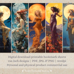 20 Moon Goddess Printable Bookmarks | JPG Print and Cut Pages, PNG ...
