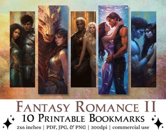 10 Fantasy Romance #2 Printable Bookmarks | JPG pages & PNG images for sublimation, romantic bookmark set, bookish gift, commercial use