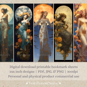 20 Moon Goddess Printable Bookmarks | JPG Print and Cut Pages, PNG ...