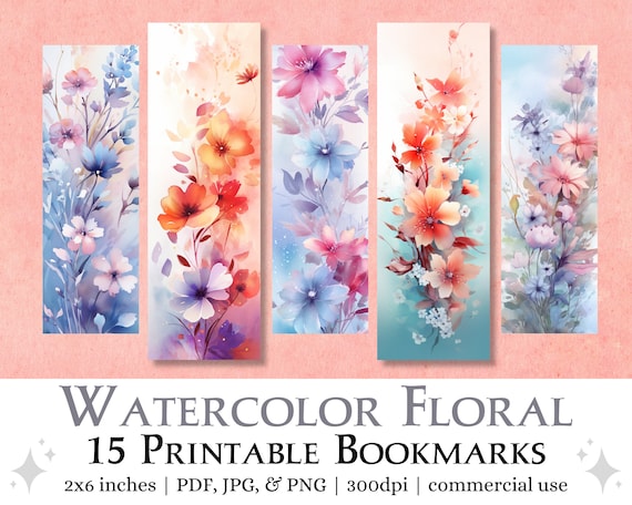 Watercolor Floral Bookmarks - Set of 3 - Handmade Flower