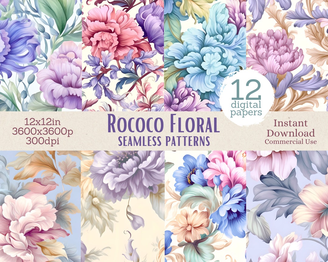 Seamless Patterns - Rococo Floral | Instant Download With Commercial ...
